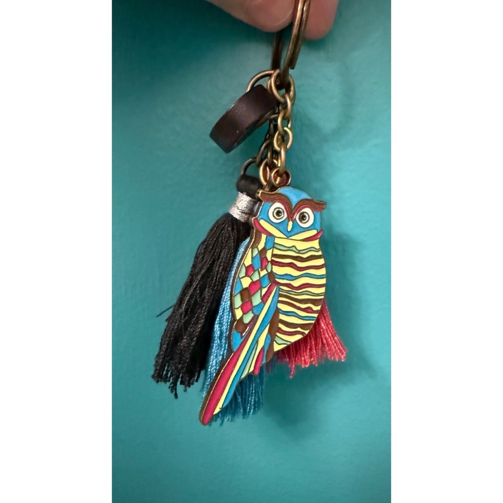 Sakroots Keychain Owl Bag Charm Colorful Enamel Tassels Boho Whimsical Hippie
